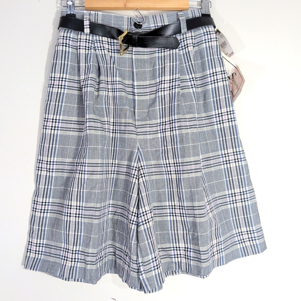 Barrie Stephens Gray Plaid Culottes; Vintage High Rise Wide Leg Shorts NWT